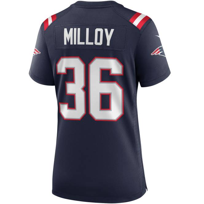 облекло Patriots Jersey Nike Lawyer Milloy военноморска фланелка за пенсиониран играч Жени T8TH1145