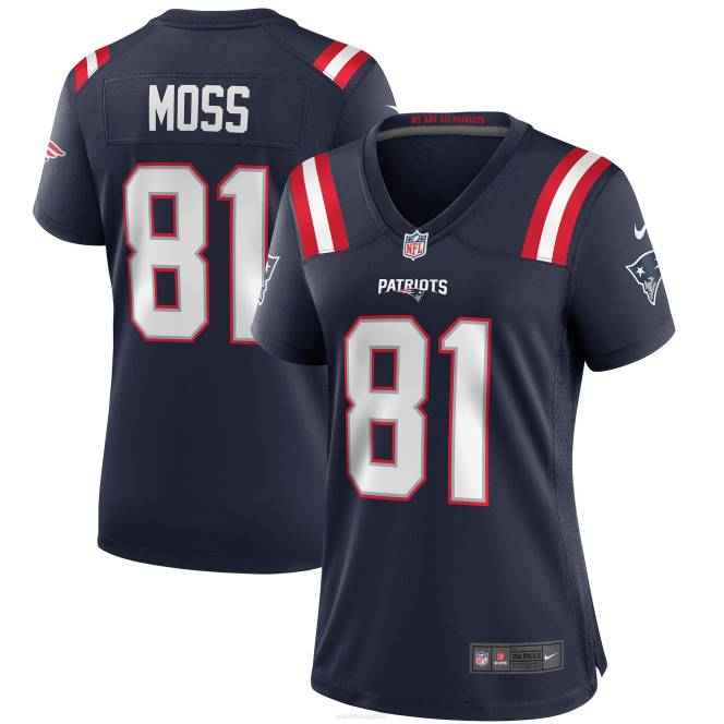 облекло Patriots Jersey nike randy moss navy game пенсиониран играч фланелка Жени T8TH1135