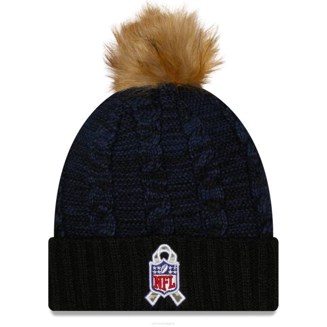 аксесоари Patriots Jersey нова ера черна/темносиня 2022 г. поздрав към услугата плетена шапка с помпи Жени T8TH2312