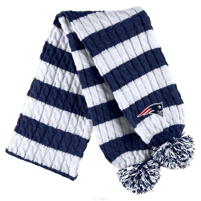 аксесоари Patriots Jersey wear by erin andrews плетена шапка с маншети в синьо/бяла кабелна ивица с помп и комплект шал Жени T8TH2285