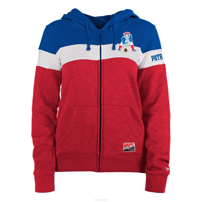 облекло Patriots Jersey нова ера червено/темносиня суичър с качулка с цял цип и цветни блокове Жени T8TH2321