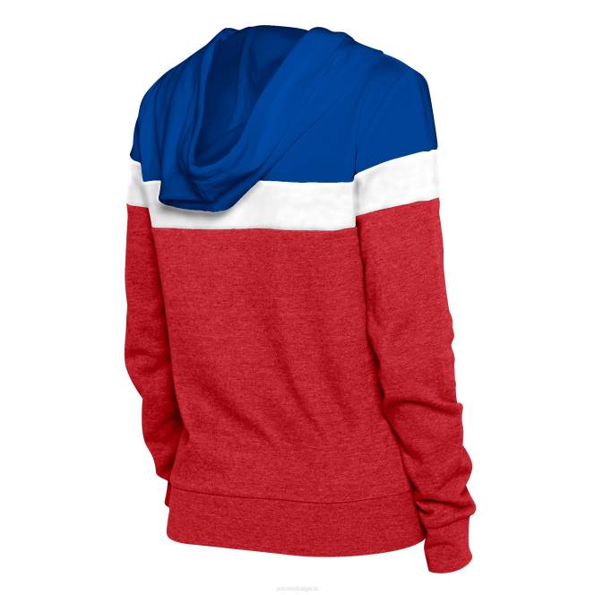 облекло Patriots Jersey нова ера червено/темносиня суичър с качулка с цял цип и цветни блокове Жени T8TH2321