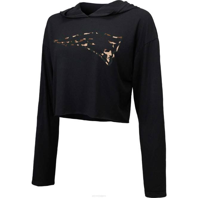 облекло Patriots Jersey съкратен пуловер с качулка с черен леопард с величествени нишки Жени T8TH2331