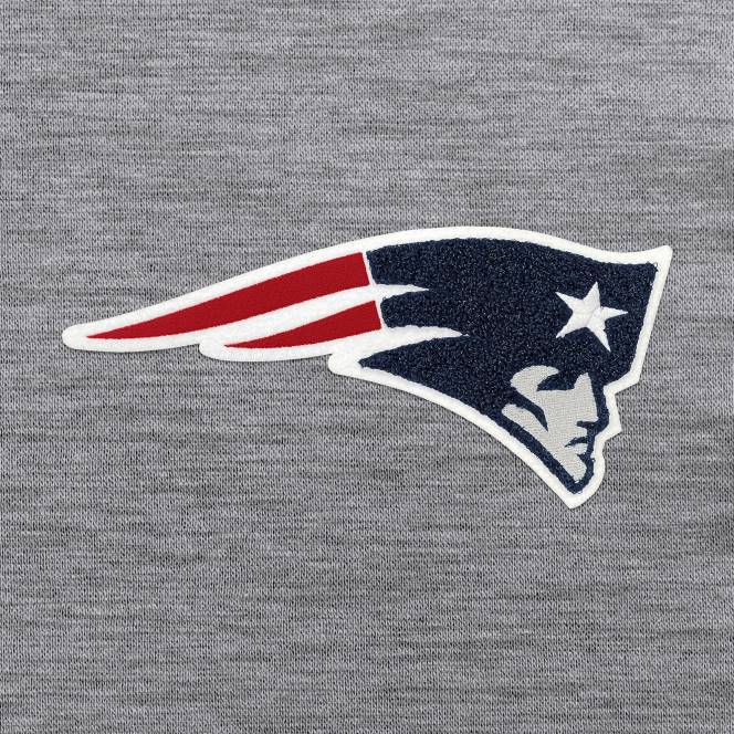 облекло Patriots Jersey сив пуловер с качулка от шенил от антигуа Жени T8TH2333
