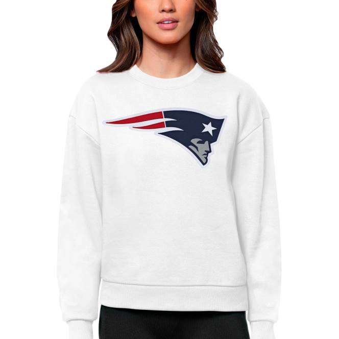 облекло Patriots Jersey антигуа бял пуловер с лого на победата Жени T8TH2449