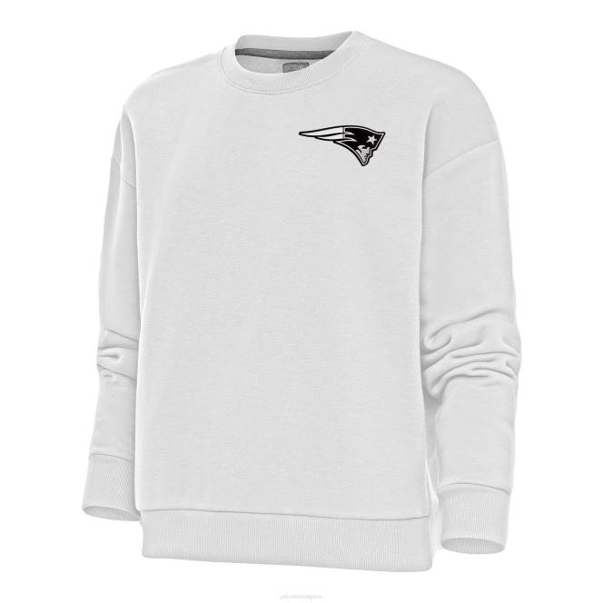 облекло Patriots Jersey антигуа бяло метално лого суитшърт с кръгло деколте победа Жени T8TH2456