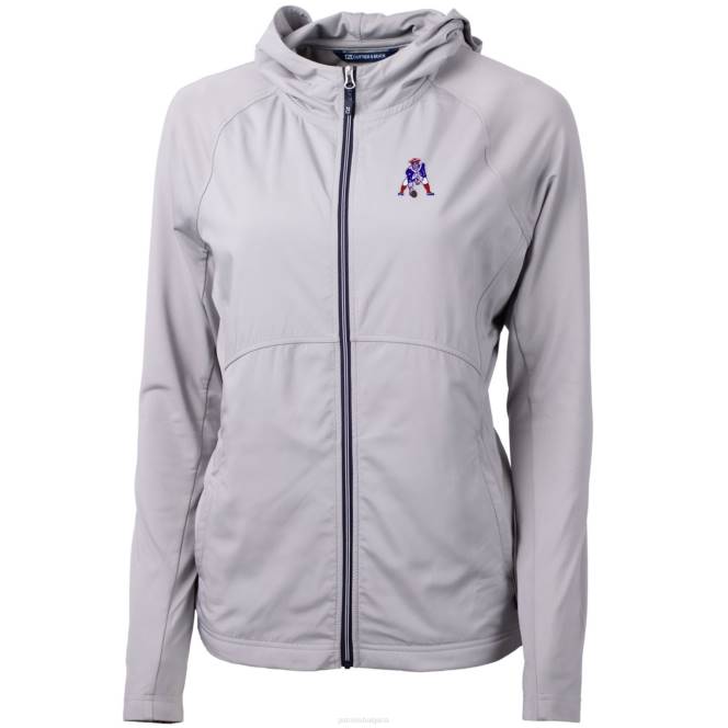 облекло Patriots Jersey cutter & buck grey throwback logo адаптиран еко плетен хибриден рециклиран суичър с цял цип Жени T8TH1094