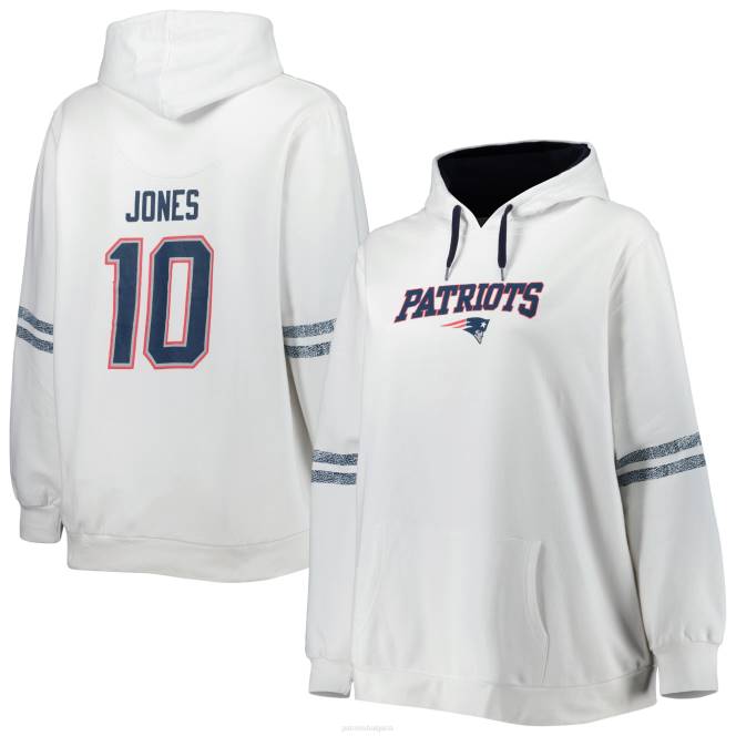 облекло Patriots Jersey mac jones бяло голям размер пуловер с качулка с име и номер Жени T8TH2371