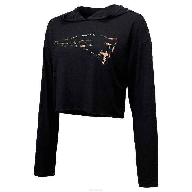 облекло Patriots Jersey величествени нишки mac jones черен леопард играч име и номер изрязана качулка с дълъг ръкав Жени T8TH2387