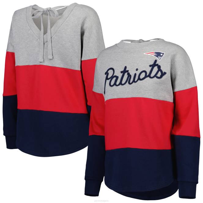 облекло Patriots Jersey докосване на хедър сиво/тъмно синьо извън полето дълбок пуловер с v-образен гръб с дължина на талията Жени T8TH2353