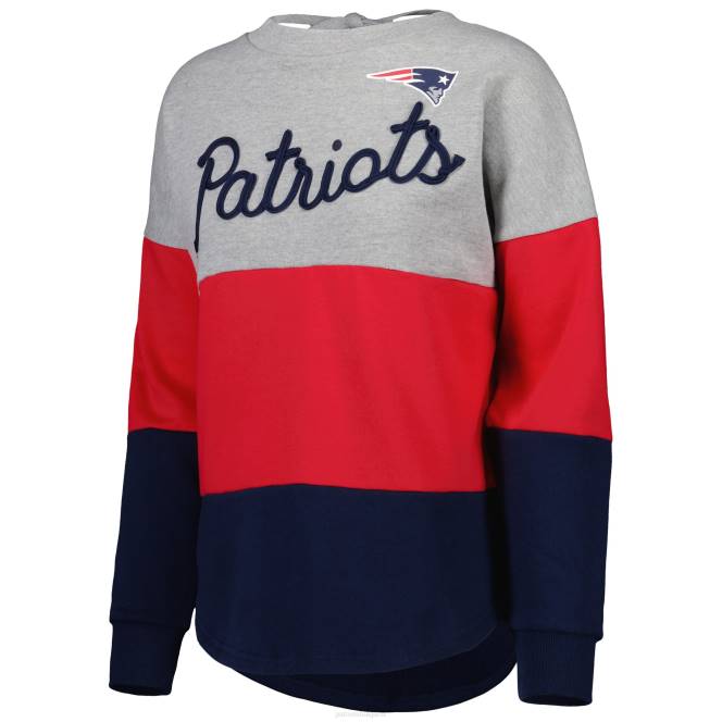 облекло Patriots Jersey докосване на хедър сиво/тъмно синьо извън полето дълбок пуловер с v-образен гръб с дължина на талията Жени T8TH2353