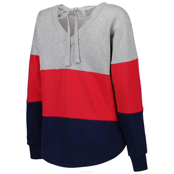 облекло Patriots Jersey докосване на хедър сиво/тъмно синьо извън полето дълбок пуловер с v-образен гръб с дължина на талията Жени T8TH2353