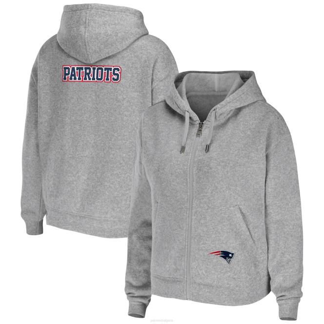 облекло Patriots Jersey wear by erin andrews суичър с качулка с пълен цип голям размер хедър сиво Жени T8TH2422