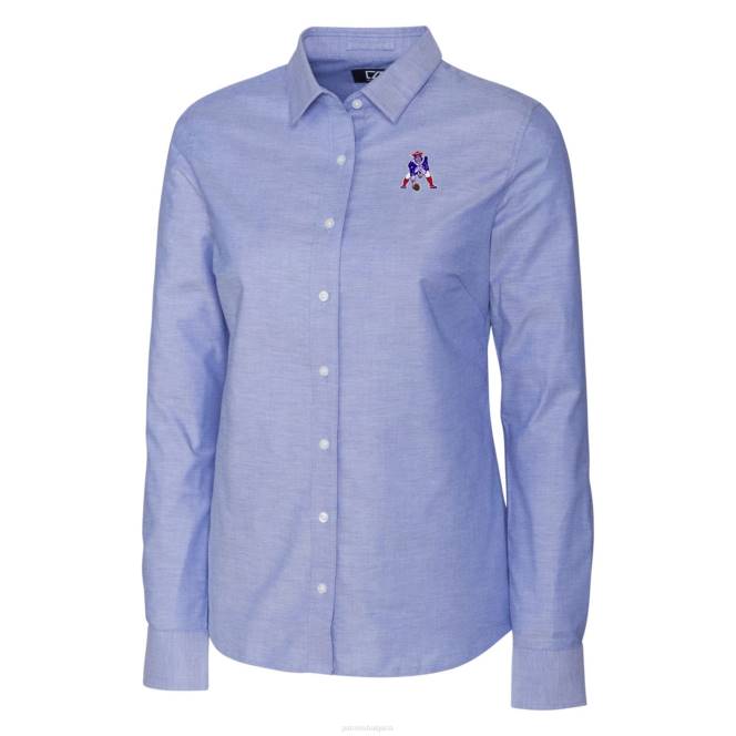 облекло Patriots Jersey разтегателна риза с дълги ръкави и копчета със синьо оксфордско лого с копче и копче Жени T8TH2836