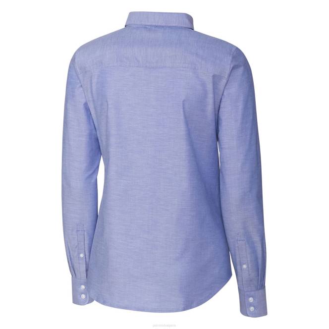 облекло Patriots Jersey разтегателна риза с дълги ръкави и копчета със синьо оксфордско лого с копче и копче Жени T8TH2836