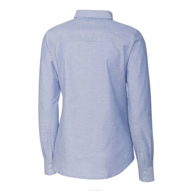 облекло Patriots Jersey cutter & buck светлосиня риза с лого на каска и дълги ръкави с копчета Жени T8TH2809