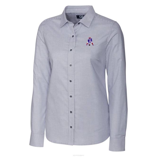 облекло Patriots Jersey cutter & buck charcoal риза с лого с разтегливо оксфордско райе и копчета с дълъг ръкав Жени T8TH2834