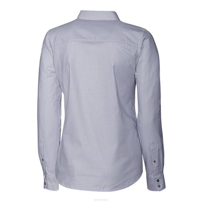 облекло Patriots Jersey cutter & buck charcoal helmet лого разтеглива оксфордска ивица риза с копчета с дълъг ръкав Жени T8TH2808