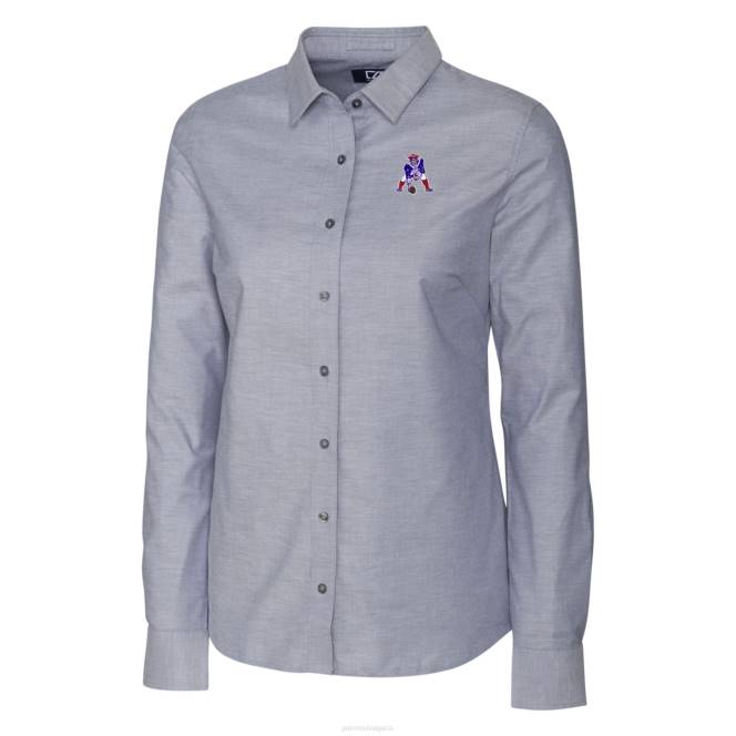 облекло Patriots Jersey cutter & buck charcoal throwback лого oxford еластична риза с копчета с дълъг ръкав Жени T8TH2827
