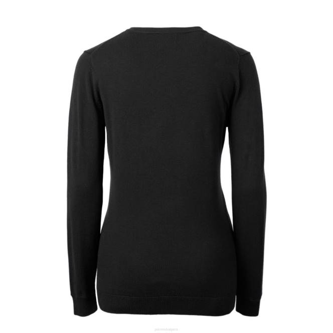 облекло Patriots Jersey cutter & buck черен пуловер с три смеси с лого на lakemont с v-образно деколте Жени T8TH2826