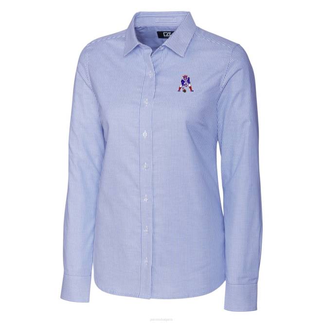 облекло Patriots Jersey cutter & buck powder синя риза с копче с дълги ръкави с лого с еластично оксфордско райе Жени T8TH2835