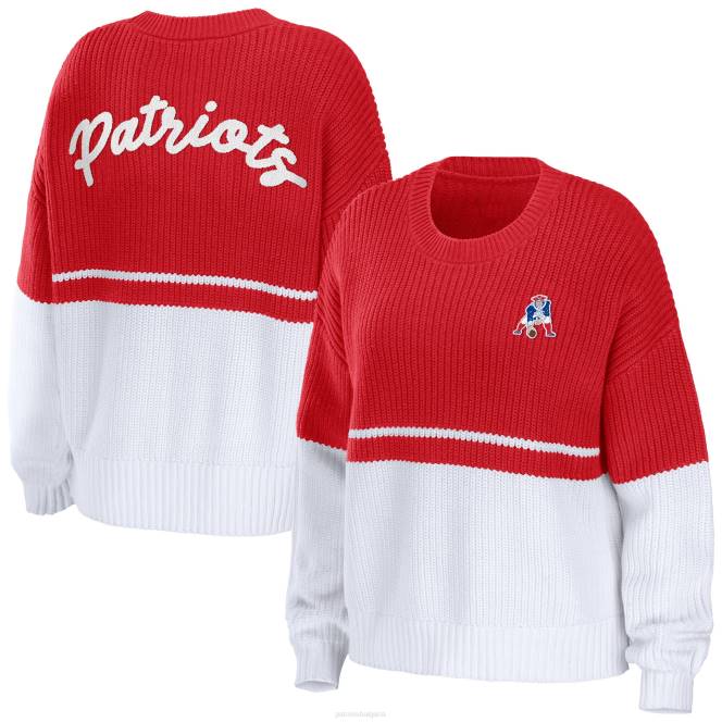 облекло Patriots Jersey wear by erin andrews червен/бял пухкав пуловер с надпис с надпис Жени T8TH2807