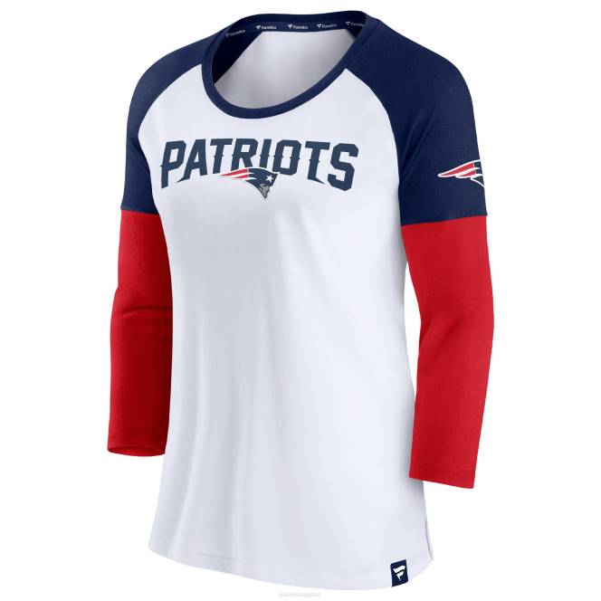 облекло Patriots Jersey бяла/тъмносиня издръжлива тениска с реглан 3/4 ръкави с марка fanatics Жени T8TH2644