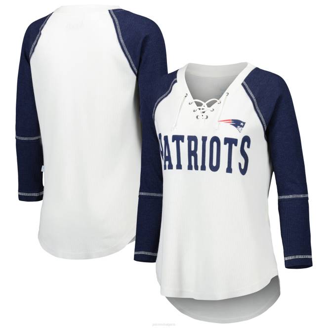 облекло Patriots Jersey чувствително бяла/тъмносиня бунтарска тениска реглан с 3/4 ръкави и връзки с v-образно деколте Жени T8TH2769