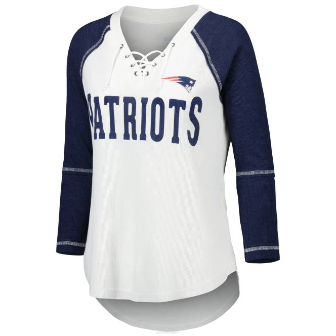 облекло Patriots Jersey чувствително бяла/тъмносиня бунтарска тениска реглан с 3/4 ръкави и връзки с v-образно деколте Жени T8TH2769