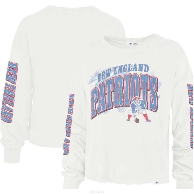 облекло Patriots Jersey 47 олекотена тениска с дълги ръкави с кремава четка отзад Жени T8TH2718