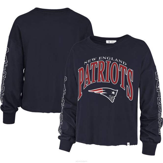 облекло Patriots Jersey 47 тъмносиня skyler parkway изрязана тениска с дълъг ръкав Жени T8TH2698