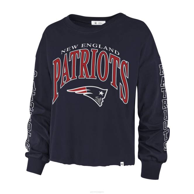 облекло Patriots Jersey 47 тъмносиня skyler parkway изрязана тениска с дълъг ръкав Жени T8TH2698