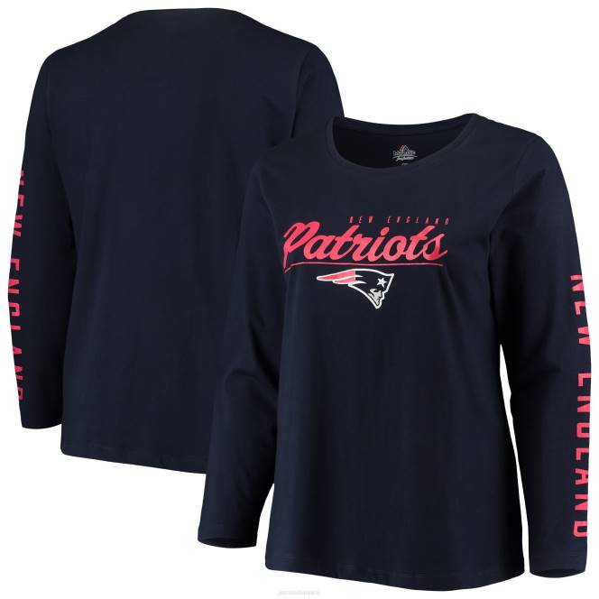 облекло Patriots Jersey величествена тениска с дълъг ръкав с лого на отбора и голям размер в морскосиньо Жени T8TH2727