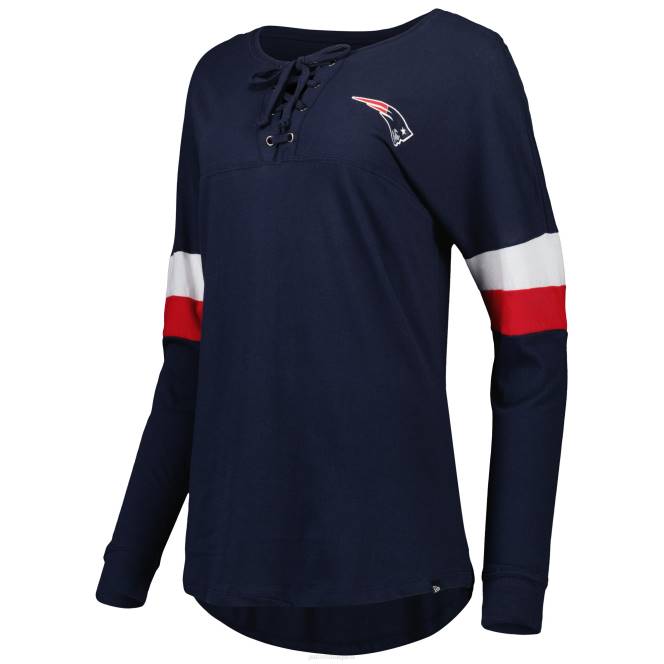облекло Patriots Jersey нова ера тъмносиня атлетична университетска лека тениска с връзки и дълъг ръкав Жени T8TH2762