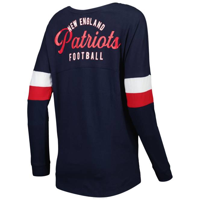 облекло Patriots Jersey нова ера тъмносиня атлетична университетска лека тениска с връзки и дълъг ръкав Жени T8TH2762