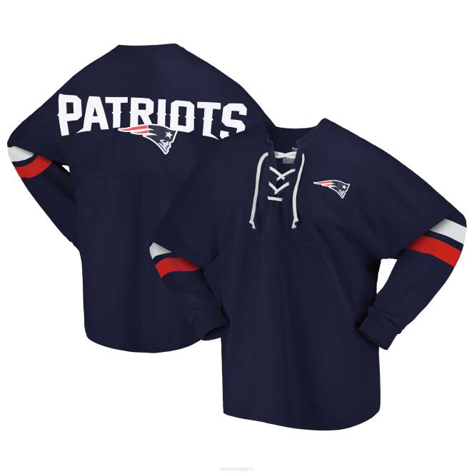 облекло Patriots Jersey тениска с дълъг ръкав с V-образно деколте и дантелено трико с марка fanatics Жени T8TH2703