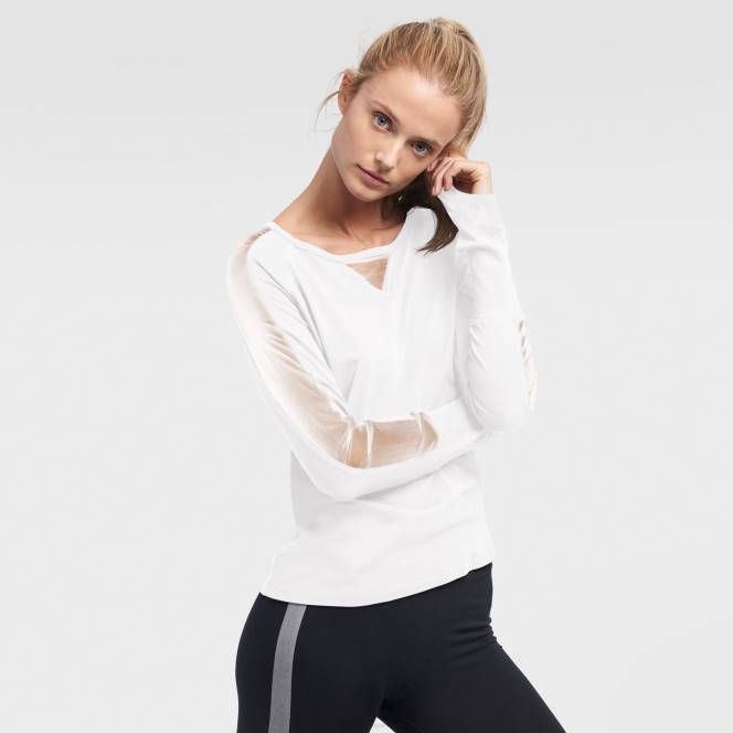 облекло Patriots Jersey бяла мрежеста тениска с дълги ръкави dkny sport Жени T8TH2761