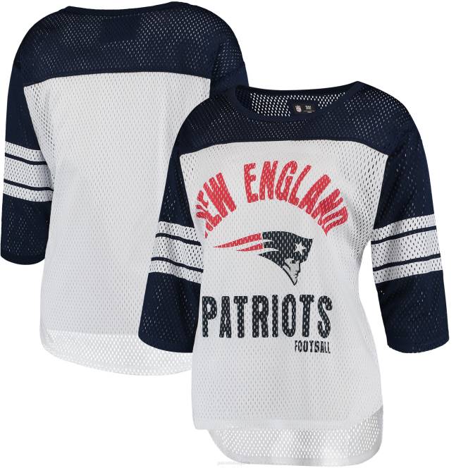 облекло Patriots Jersey g-iii 4her от carl banks бяла/тъмносиня мрежеста тениска с три четвърти ръкави за първия екип Жени T8TH2721