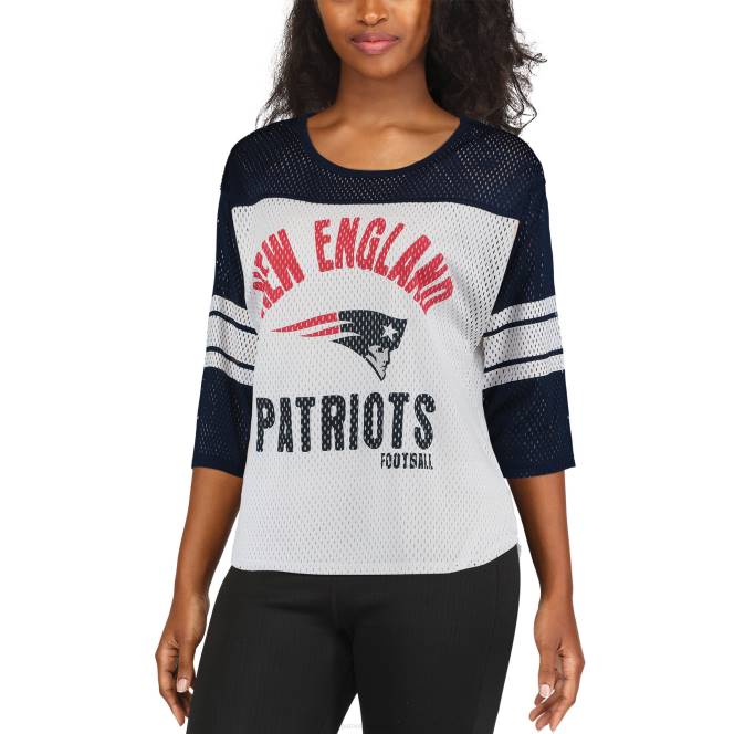облекло Patriots Jersey g-iii 4her от carl banks бяла/тъмносиня мрежеста тениска с три четвърти ръкави за първия екип Жени T8TH2721
