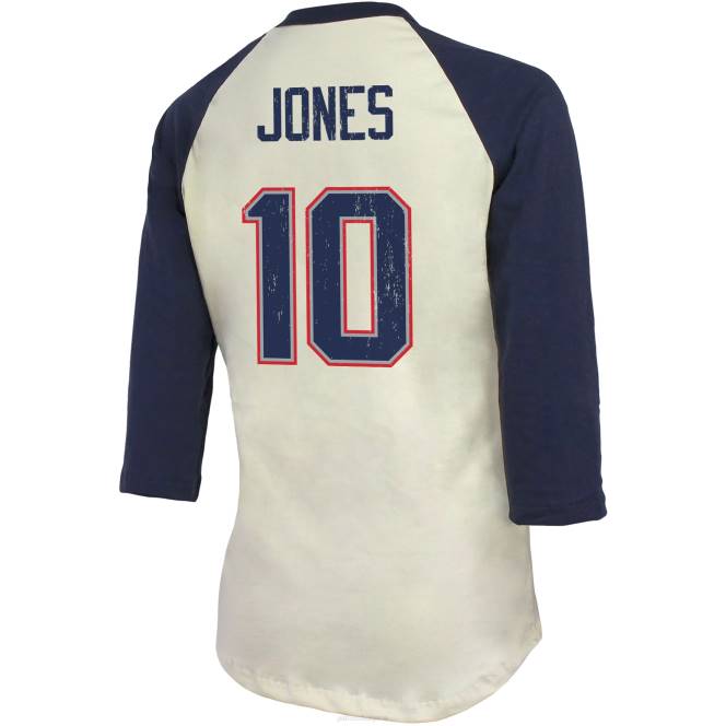 облекло Patriots Jersey величествени конци mac jones кремаво/тъмно синьо име и номер на играч реглан тениска с 3/4 ръкави Жени T8TH2776