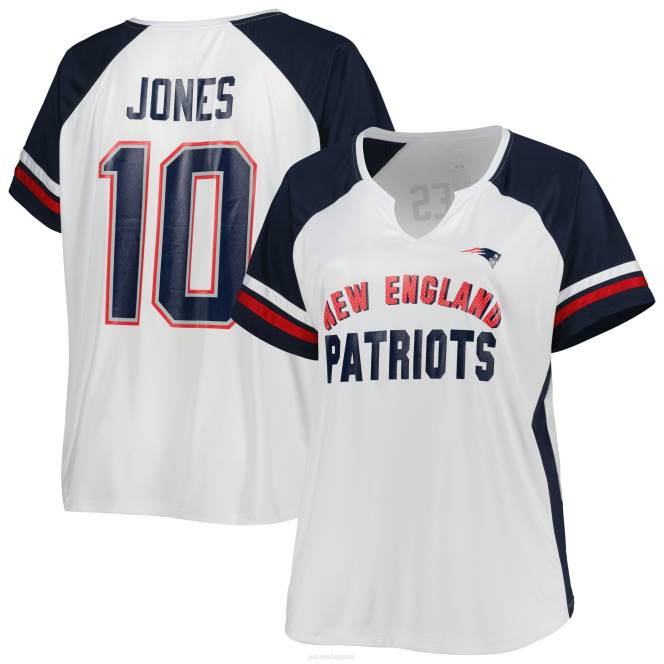 облекло Patriots Jersey mac jones бяла тениска с голям размер и деколте Жени T8TH2770