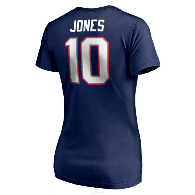 облекло Patriots Jersey фанатици с марка mac jones морско лого на плейър икона име и номер тениска с v-образно деколте Жени T8TH2696