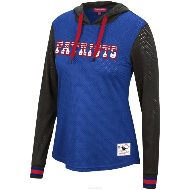 облекло Patriots Jersey mitchell & ness royal/черно историческо лого мрежеста качулка с дълъг ръкав тениска Жени T8TH2719