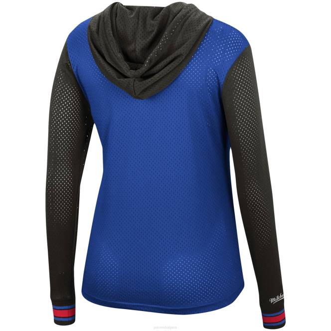 облекло Patriots Jersey mitchell & ness royal/черно историческо лого мрежеста качулка с дълъг ръкав тениска Жени T8TH2719
