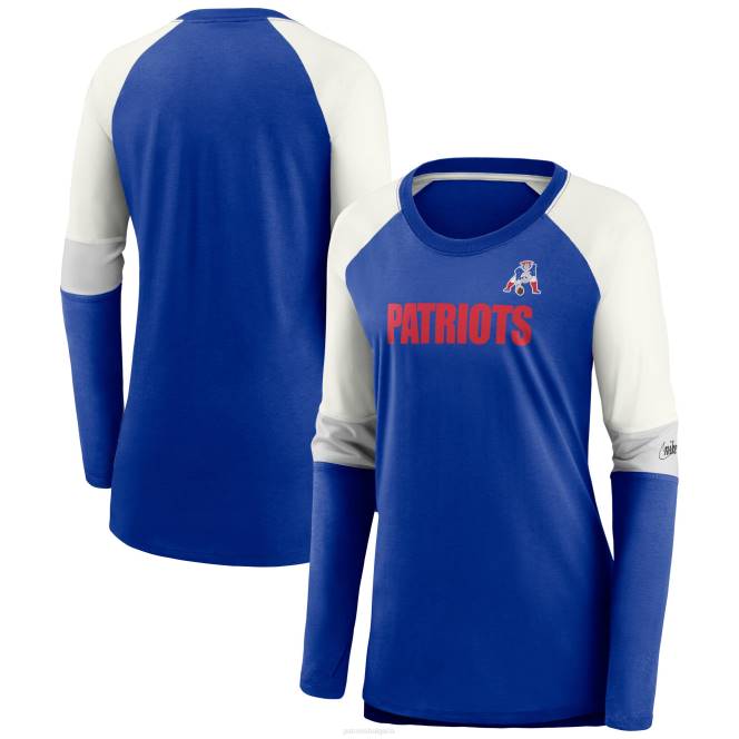 облекло Patriots Jersey nike royal/cream mascot историческо представяне тениска с дълъг ръкав реглан с три смеси Жени T8TH2742