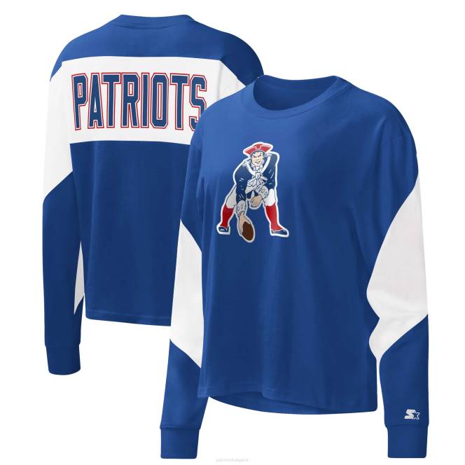 облекло Patriots Jersey начална тениска с дълъг ръкав royal insight crop tri-blend Жени T8TH2678