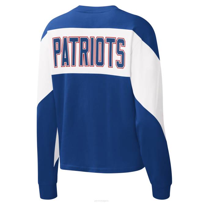 облекло Patriots Jersey начална тениска с дълъг ръкав royal insight crop tri-blend Жени T8TH2678