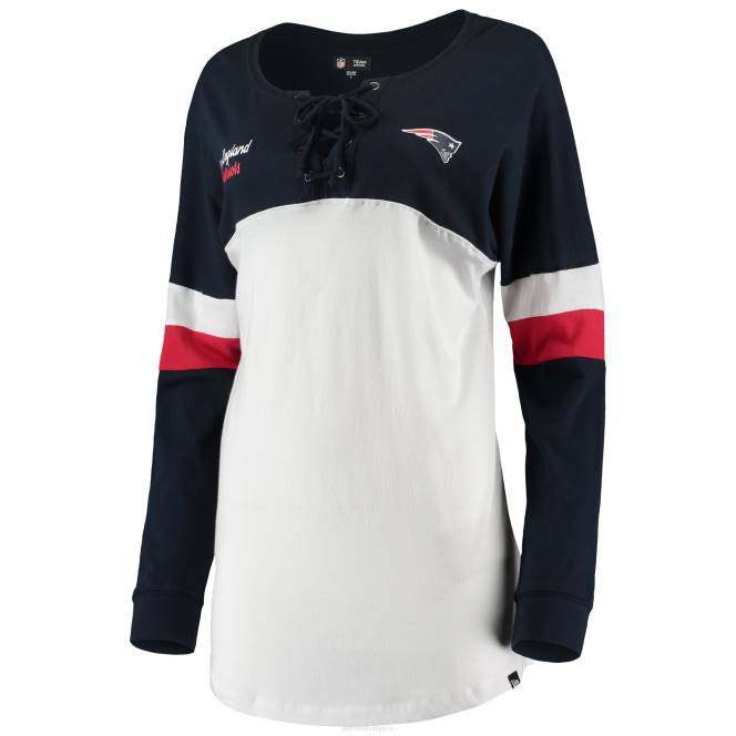 облекло Patriots Jersey нова ера бяла/темносиня атлетична университетска тениска с връзки и v-образно деколте с дълъг ръкав Жени T8TH2793