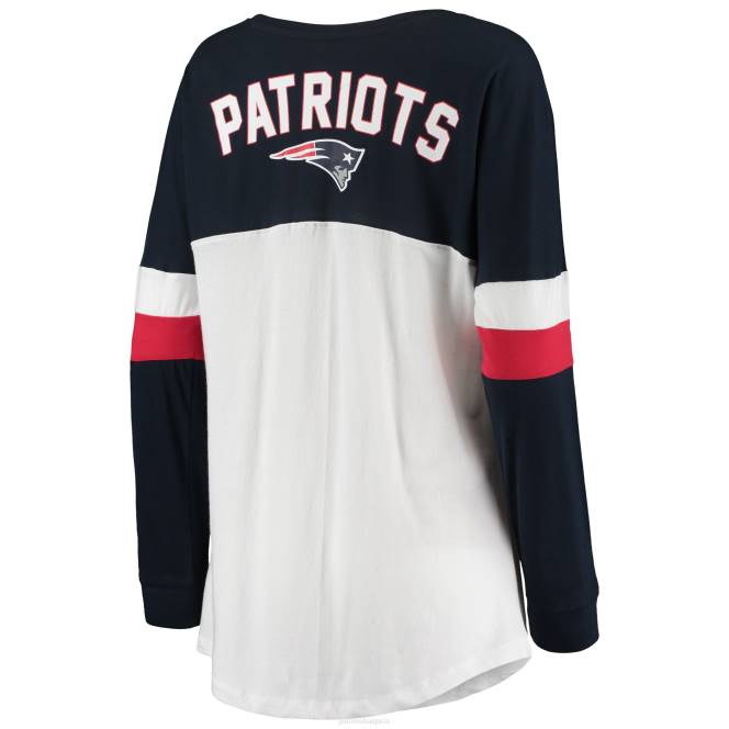 облекло Patriots Jersey нова ера бяла/темносиня атлетична университетска тениска с връзки и v-образно деколте с дълъг ръкав Жени T8TH2793