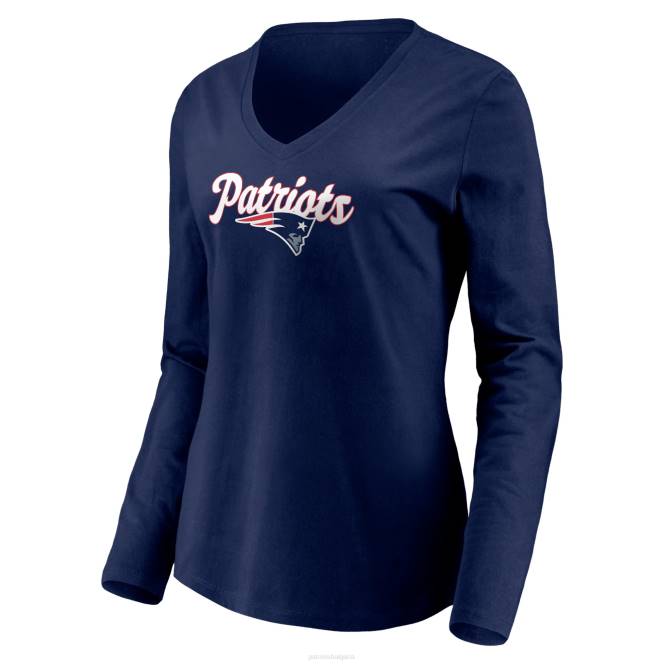 облекло Patriots Jersey тъмносиня свободна тениска с дълъг ръкав и v-образно деколте с марка fanatics Жени T8TH2805